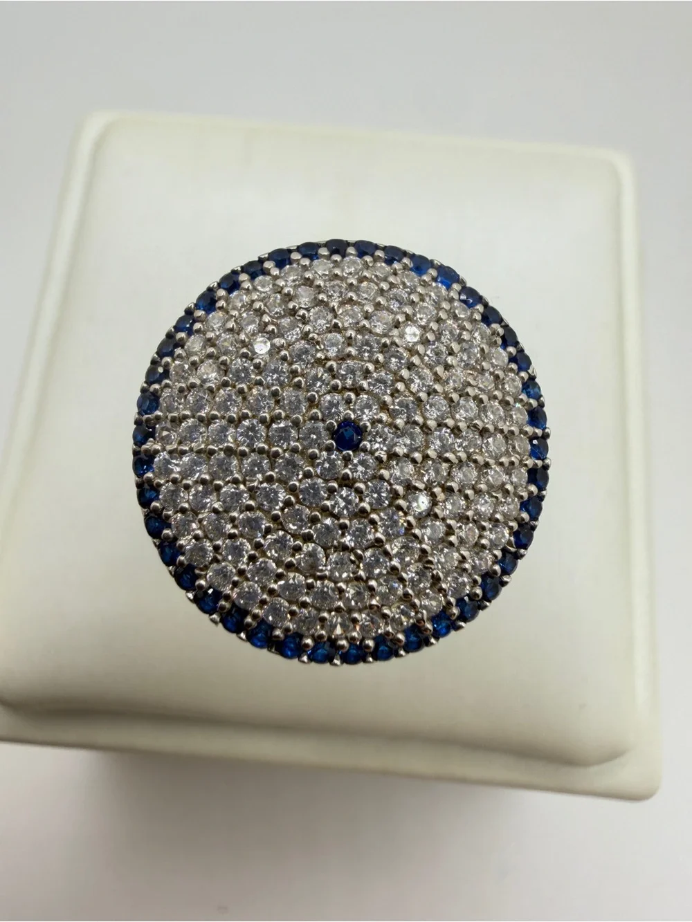 Lab created sapphire and cubic zirconia‎ statement ring in sterling silver!